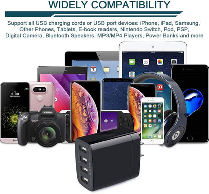 Wall Charger, USB Charger Adapter,  4.8A 4Multi Port Fast Charging Station Power Base Block Plug Cube Brick for Iphone 17 16 15 14 SE 13 12 11Pro Max/X/Plus, Samsung A16/A17/S25/S24 Kindle Plug